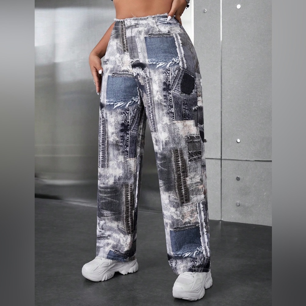 Women's Vintage Plus Size Low Waist Loose Fit Street Style Patchwork & Prin